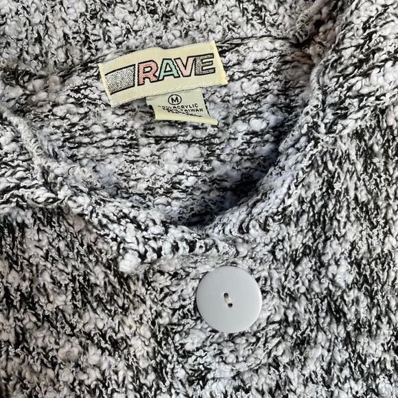 RAVE Vintage Button Sweater Medium Grey Black White Collared Top - Picture 2 of 3